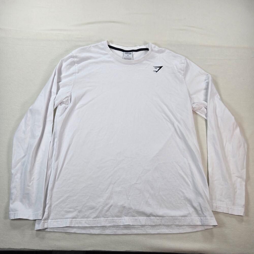 Gymshark Crest Logo‎ Long Sleeve Casual Gym Athletic White T-Shirt Men's Size XL
